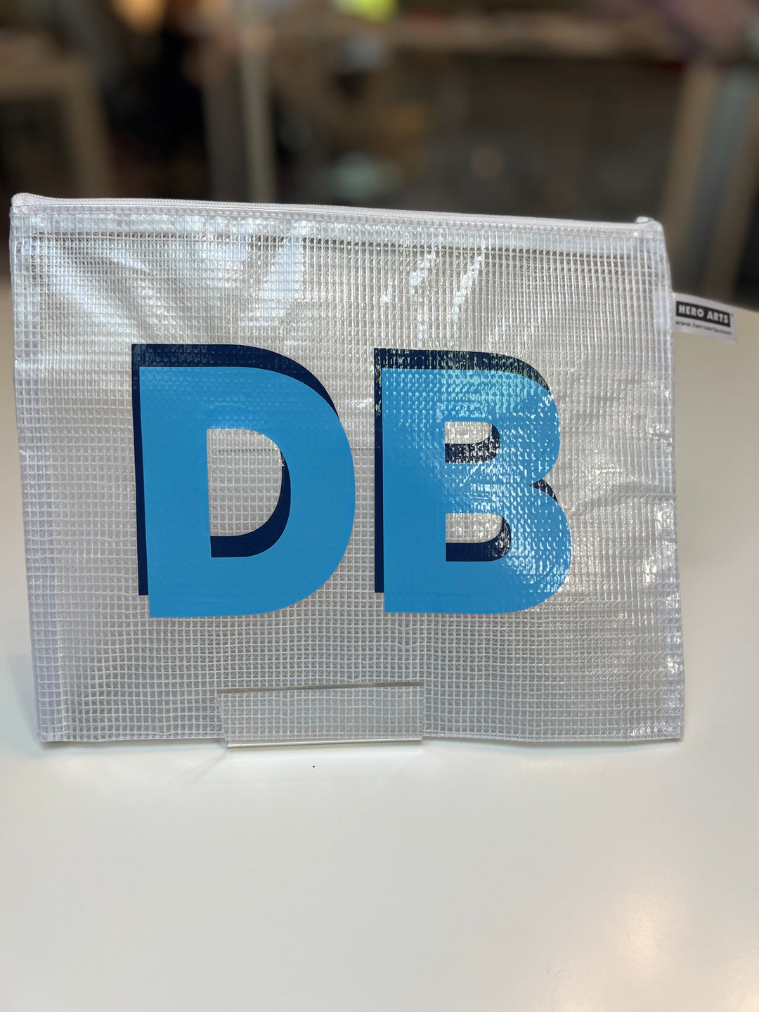 White Zipper Pouch - "DB"