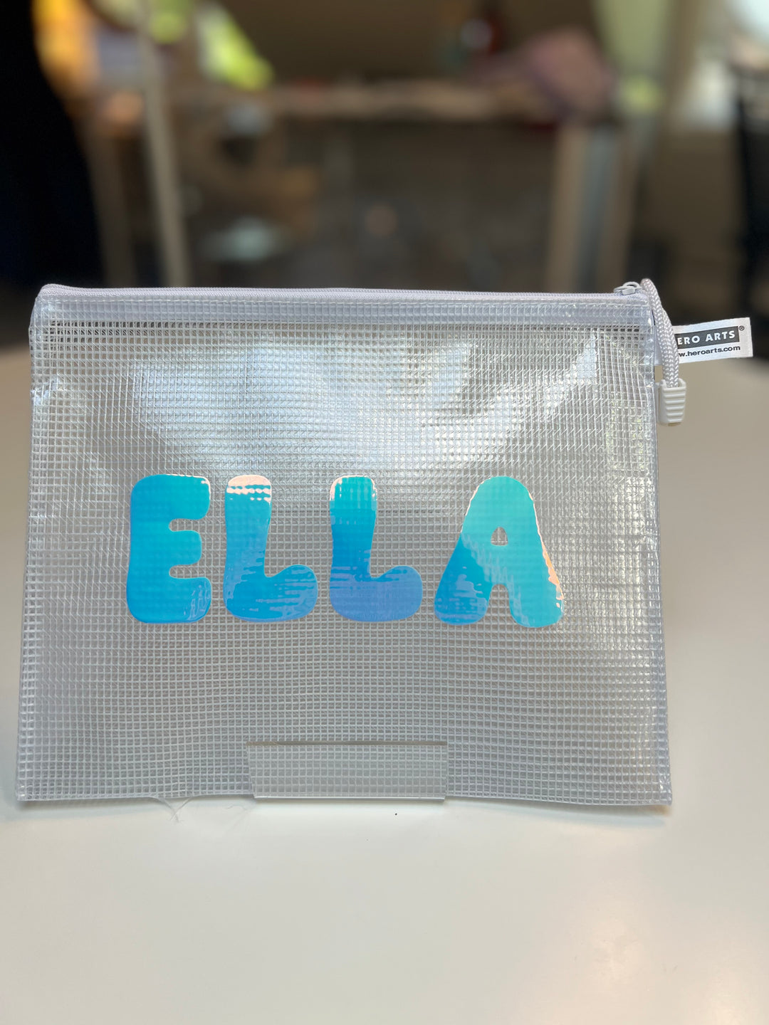 White Zipper Pouch - "Ella" in holographic vinyl