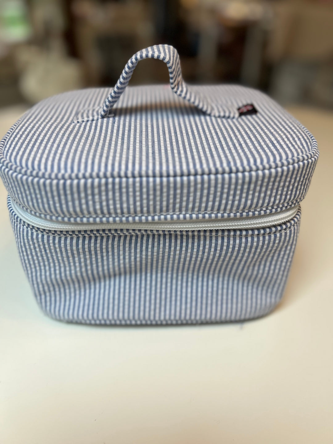 Navy Blue Seersucker "Train Case"