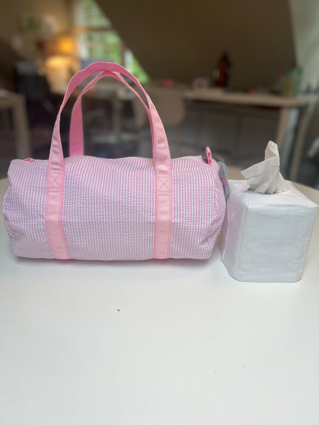 Itty Bitty Pink Seersucker Duffel Bag